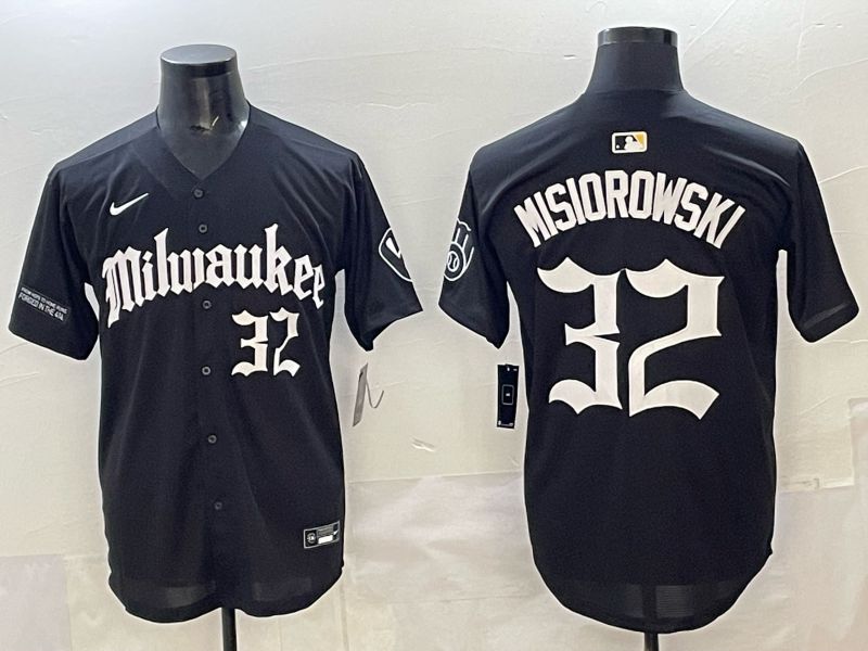 Men 2025 Milwaukee Brewers #32 Misiorowski Black Five generations Joint Name Nike MLB Jersey style 10->atlanta braves->MLB Jersey